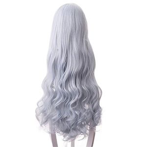 ANOGOL Hair Cap Gray Blue Wigs Long Wavy Cosplay 32”